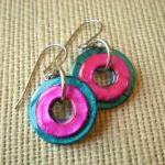Washer Earrings: Bright Blue And Pink