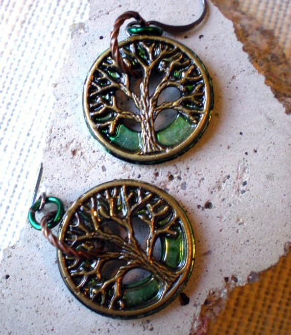 Tree Of Life Earrings - Dark Green