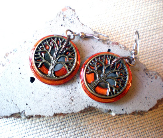 Tree Of Life Earrings: Fiery Orange